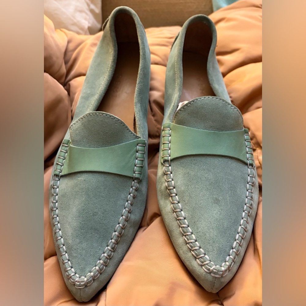 M. Gemi Green Suede Pointed Toe Loafer